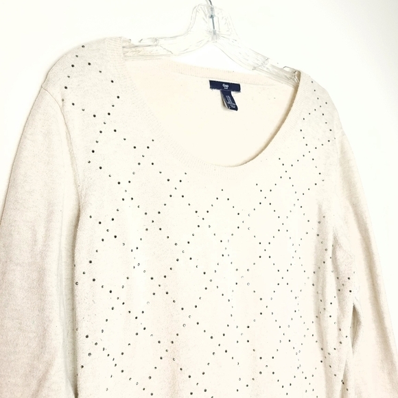 🌶️Gap Sweater Women’s XL Cream-White Embellished Diamond Pattern Long Sleeve - Picture 4 of 15